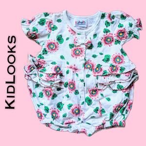 Kidlooks Girl's One Piece 6-9 Months Pink Daisy Floral Ruffled Short Sleeve